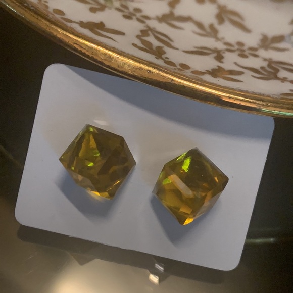 Jewelry - Citrine Crystal Cube Stud Earrings